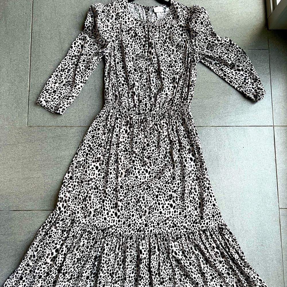A New Day Women's Leopard Print 3/4 Sleeve Tiered Dress - (Black) - size S